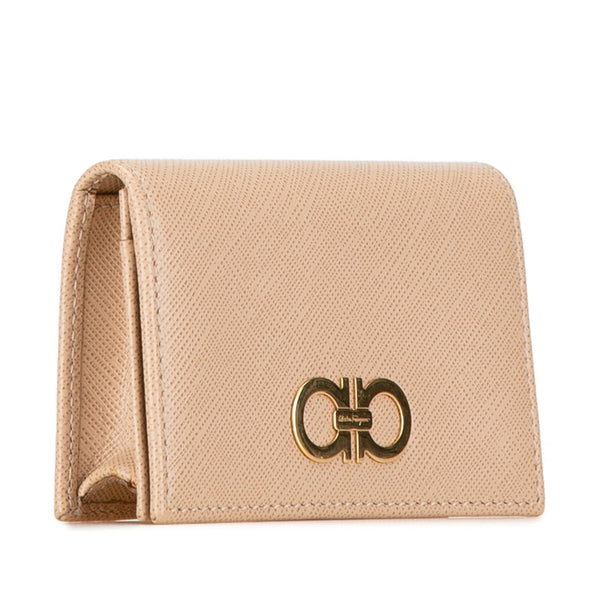 サルヴァトーレフェラガモ ガンチーニ カードケース 名刺入れ ピンクベージュ レザー レディース Salvatore Ferragamo 【中古】