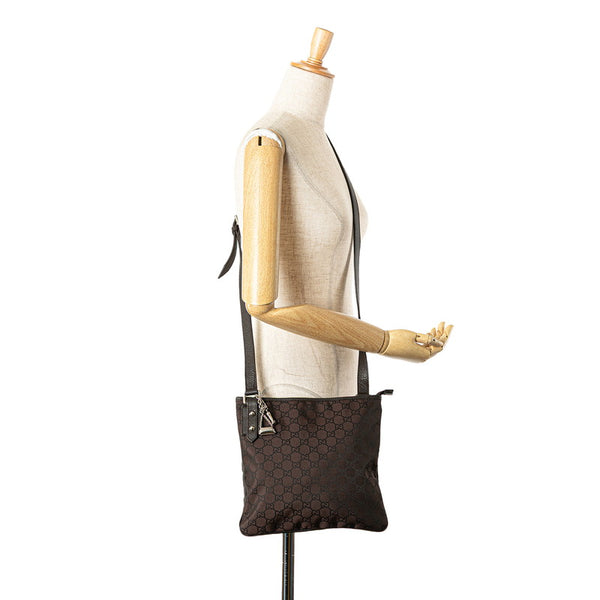 グッチ GGナイロン ショルダーバッグ 268620 ブラウン ブラック ナイロン レザー レディース GUCCI 【中古】