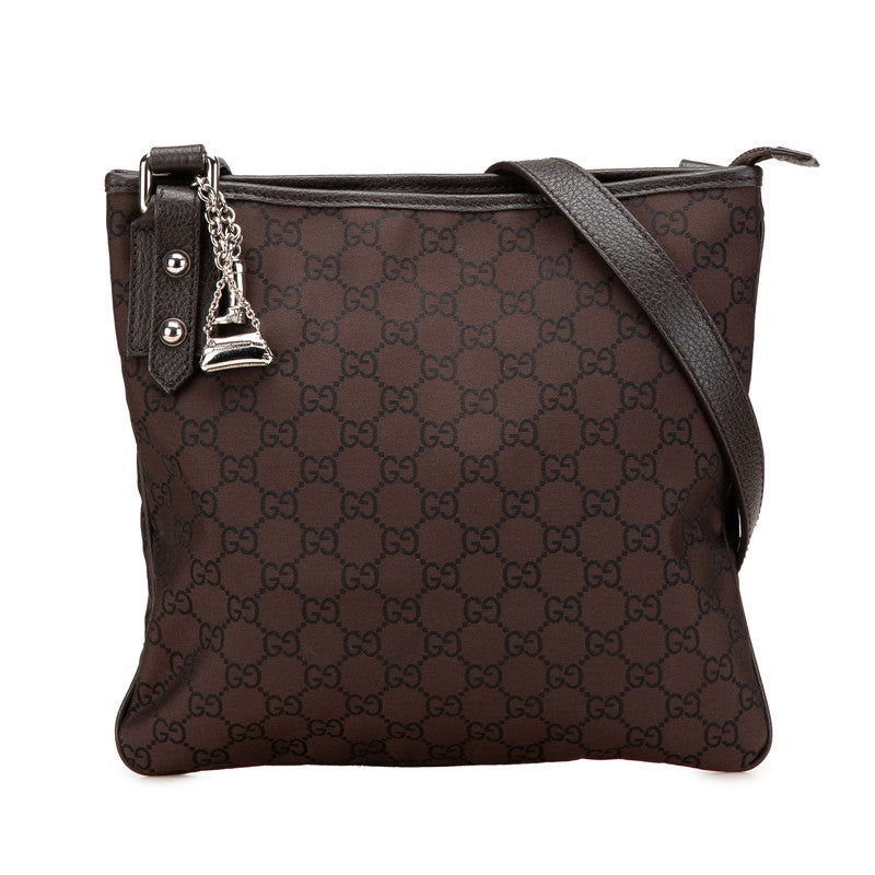 グッチ GGナイロン ショルダーバッグ 268620 ブラウン ブラック ナイロン レザー レディース GUCCI 【中古】