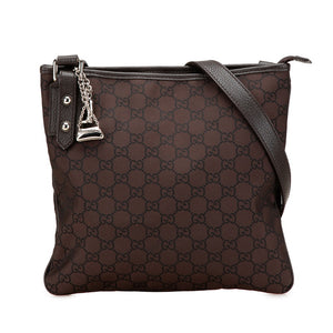 グッチ GGナイロン ショルダーバッグ 268620 ブラウン ブラック ナイロン レザー レディース GUCCI 【中古】