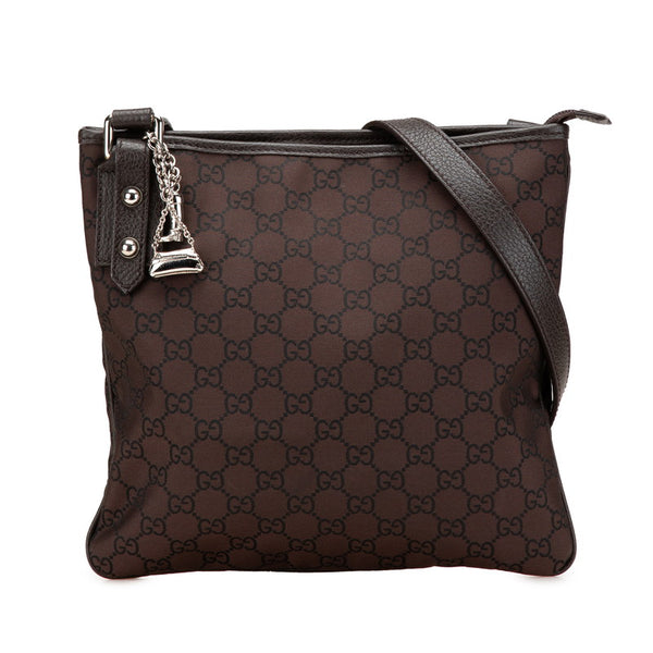 グッチ GGナイロン ショルダーバッグ 268620 ブラウン ブラック ナイロン レザー レディース GUCCI 【中古】