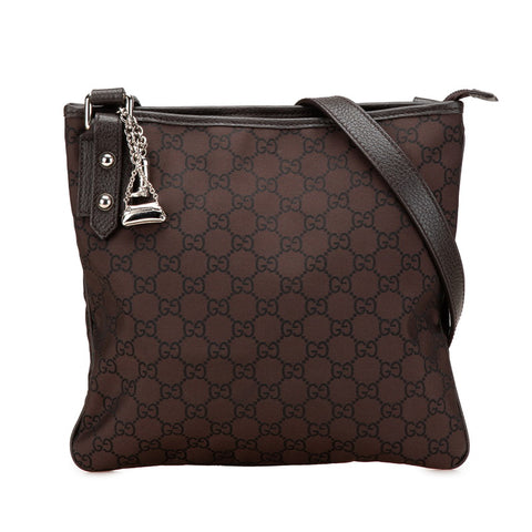 グッチ GGナイロン ショルダーバッグ 268620 ブラウン ブラック ナイロン レザー レディース GUCCI 【中古】