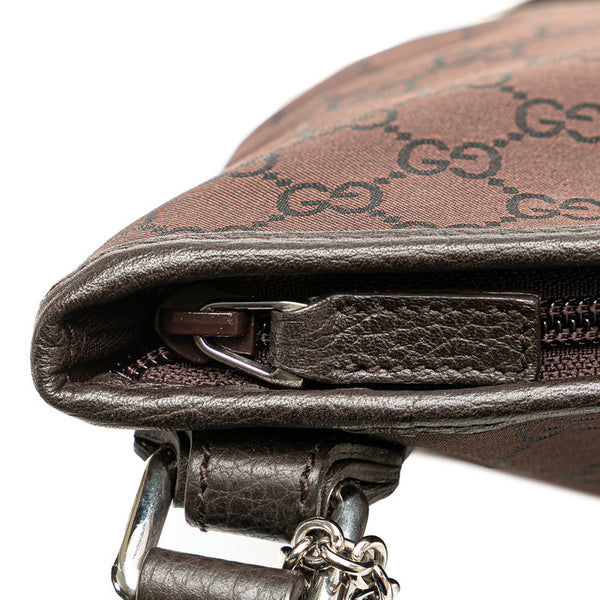 グッチ GGナイロン ショルダーバッグ 268620 ブラウン ブラック ナイロン レザー レディース GUCCI 【中古】