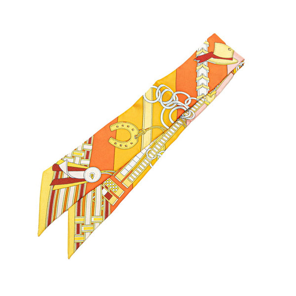 エルメス ツイリー BRIDES ET GRIS GRIS 馬勒とチャーム スカーフ イエロー レッド マルチカラー シルク レディース HERMES 【中古】
