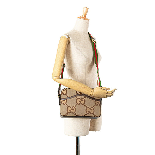 グッチ ジャンボGG ショルダーバッグ メッセンジャーバッグ 675891 ベージュ ブラウン キャンバス レザー レディース GUCCI 【中古】