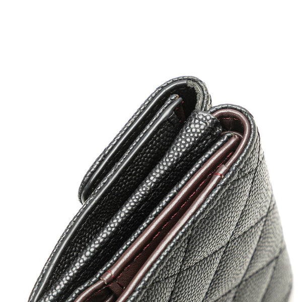 シャネル ココマーク マトラッセ 三つ折り財布 ブラック キャビアスキン レディース CHANEL 【中古】