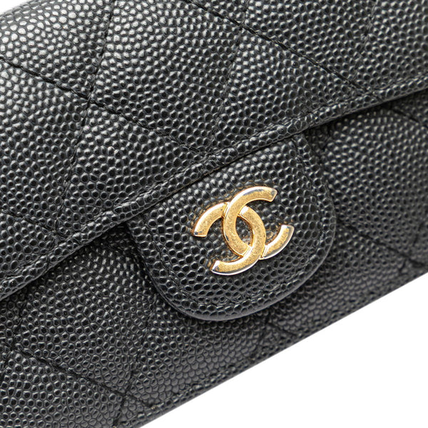 シャネル ココマーク マトラッセ 三つ折り財布 ブラック キャビアスキン レディース CHANEL 【中古】