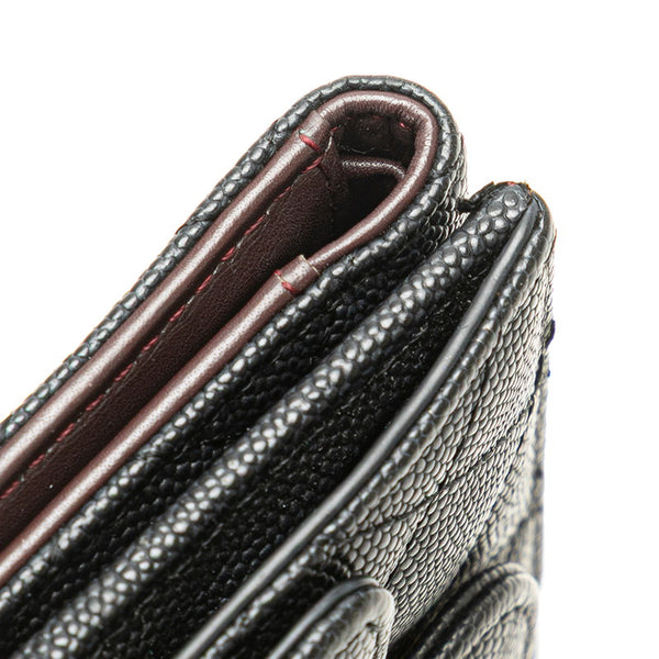 シャネル ココマーク マトラッセ 三つ折り財布 ブラック キャビアスキン レディース CHANEL 【中古】