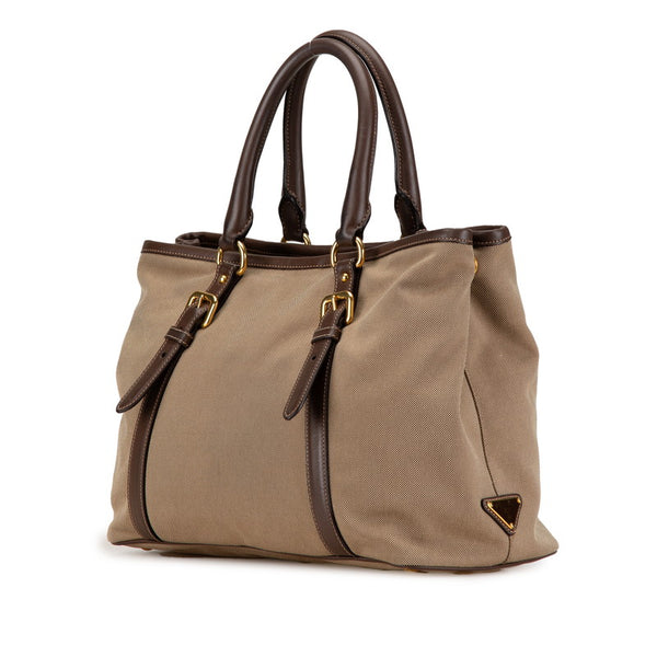 プラダ 三角ロゴプレート ハンドバッグ ショルダーバッグ 2WAY BN2832 ブラウン キャンバス レザー レディース PRADA 【中古】