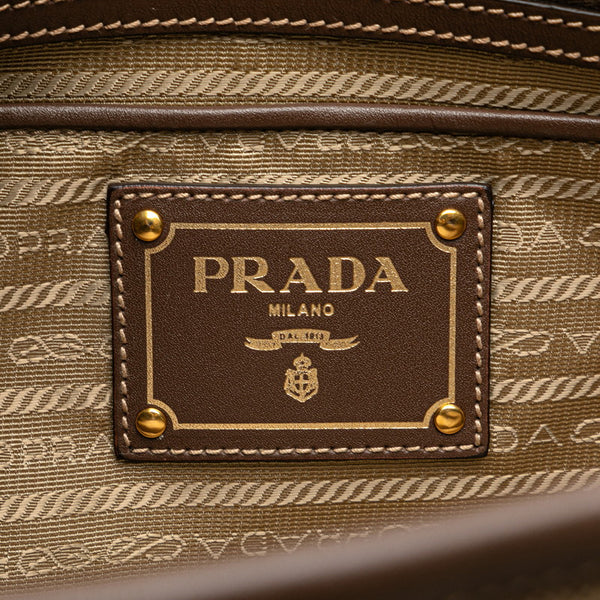 プラダ 三角ロゴプレート ハンドバッグ ショルダーバッグ 2WAY BN2832 ブラウン キャンバス レザー レディース PRADA 【中古】