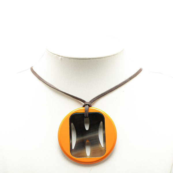 エルメス トンキン ネックレス オレンジ ブラウン バッファローホーン ラッカー レディース HERMES 【中古】