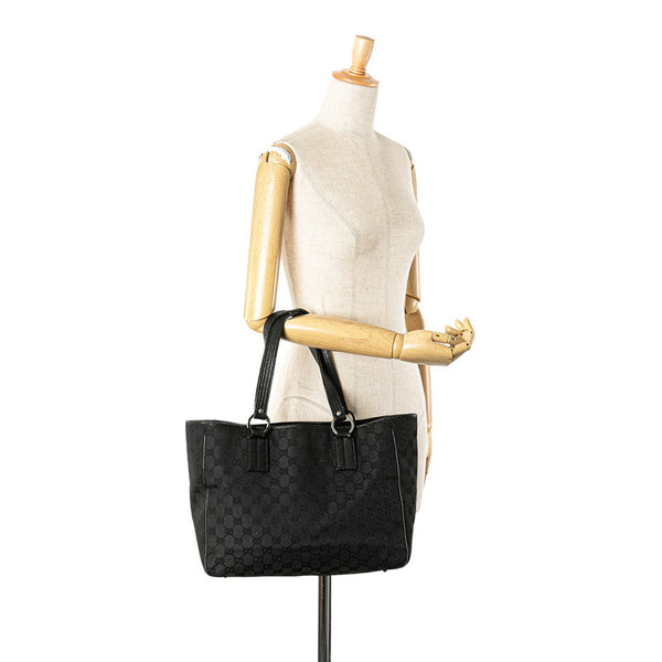 グッチ GGキャンバス トートバッグ ハンドバッグ ブラック キャンバス レザー レディース GUCCI 【中古】