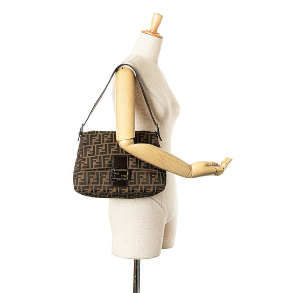 フェンディ ズッカ マンマバケット ワンショルダーバッグ ハンドバッグ 26325 ブラウン キャンバス レザー レディース FENDI 【中古】