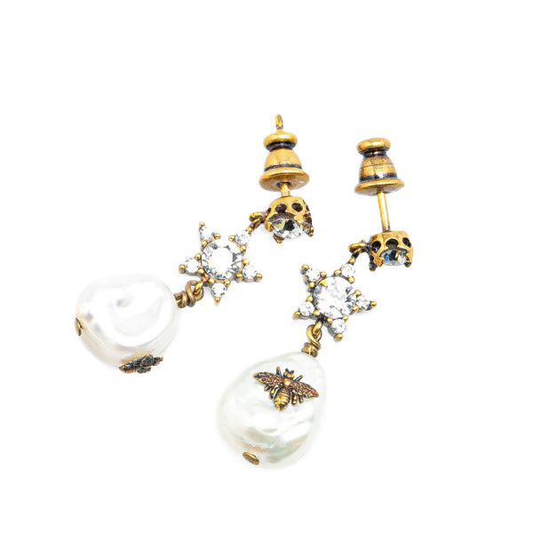 ディオール 蜂 ビー 星 スター モチーフ ラインストーン ピアス ゴールド メッキ フェイクパール レディース Dior 【中古】