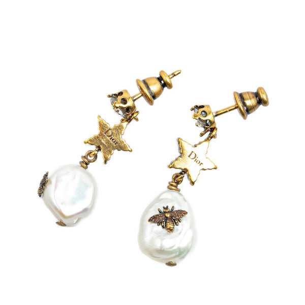 ディオール 蜂 ビー 星 スター モチーフ ラインストーン ピアス ゴールド メッキ フェイクパール レディース Dior 【中古】