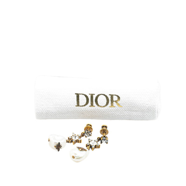 ディオール 蜂 ビー 星 スター モチーフ ラインストーン ピアス ゴールド メッキ フェイクパール レディース Dior 【中古】