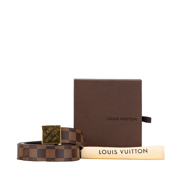 ルイ ヴィトン ダミエ サンチュール キャレ ベルト サイズ：90/36 M6944V ブラウン ゴールド PVC メッキ メンズ LOUIS VUITTON 【中古】