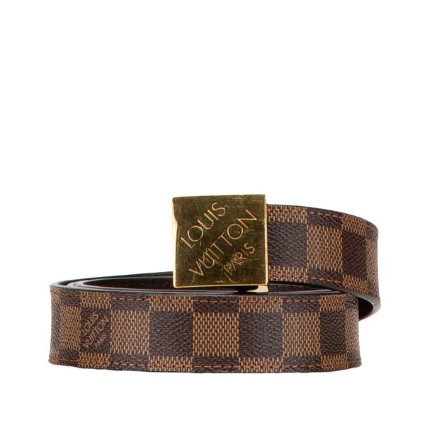 ルイ ヴィトン ダミエ サンチュール キャレ ベルト サイズ：90/36 M6944V ブラウン ゴールド PVC メッキ メンズ LOUIS VUITTON 【中古】