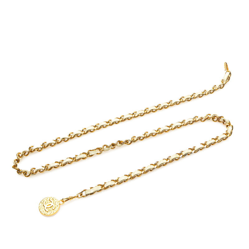 シャネル ココマーク チェーン ベルト ゴールド ホワイト メッキ レザー レディース CHANEL 【中古】