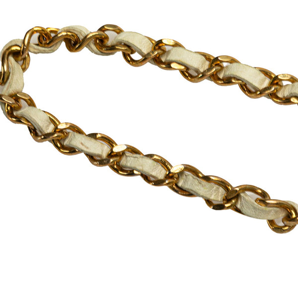 シャネル ココマーク チェーン ベルト ゴールド ホワイト メッキ レザー レディース CHANEL 【中古】