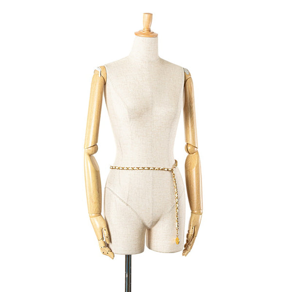 シャネル ココマーク チェーン ベルト ゴールド ホワイト メッキ レザー レディース CHANEL 【中古】