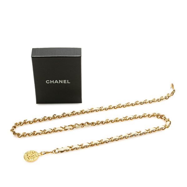 シャネル ココマーク チェーン ベルト ゴールド ホワイト メッキ レザー レディース CHANEL 【中古】