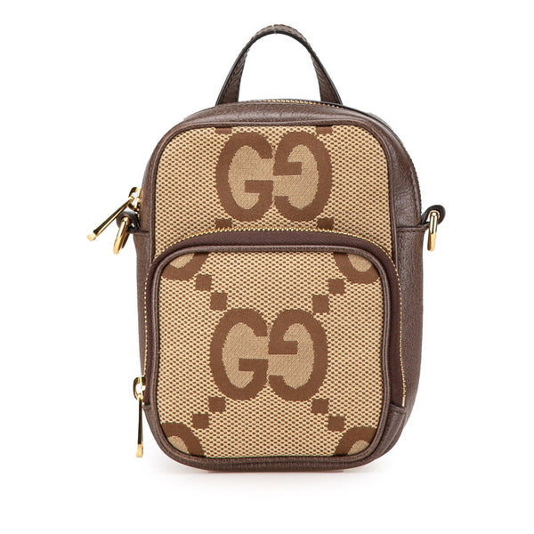 グッチ ジャンボGG ハンドバッグ ショルダーバッグ 2WAY 696072 ブラウン キャンバス レザー レディース GUCCI 【中古】