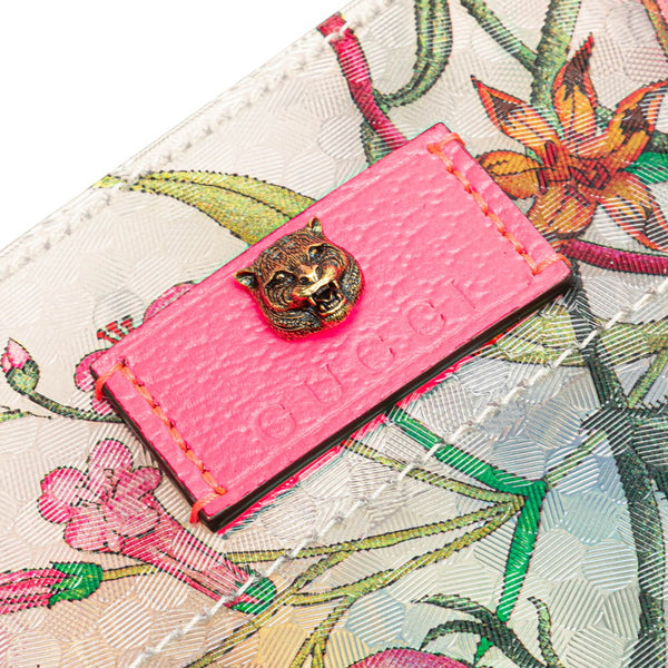 グッチ フローラ テクスチャード ハンドバッグ トートバッグ 548713  クリア ピンク マルチカラー ビニール レザー レディース GUCCI 【中古】