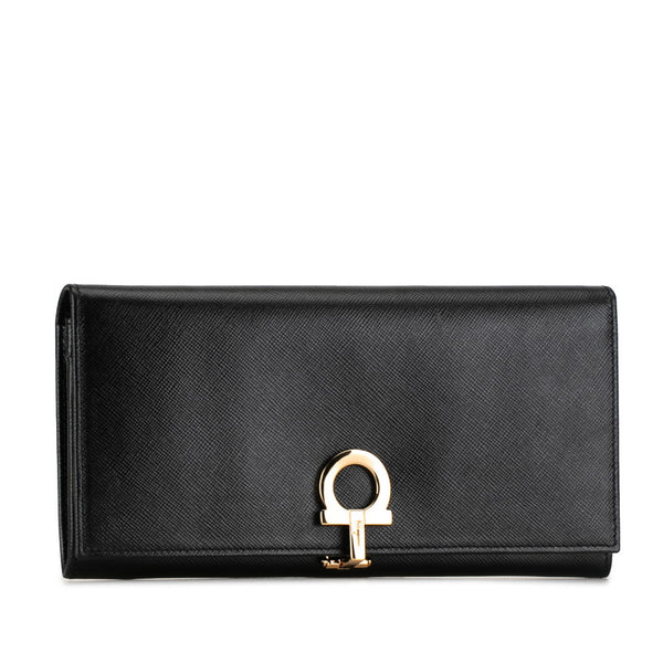 サルヴァトーレフェラガモ ガンチーニ 長財布 ブラック レザー レディース Salvatore Ferragamo 【中古】