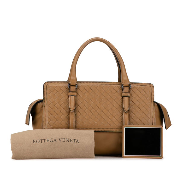 ボッテガヴェネタ イントレチャート ハンドバッグ ブラウン ベージュ レザー レディース BOTTEGAVENETA 【中古】