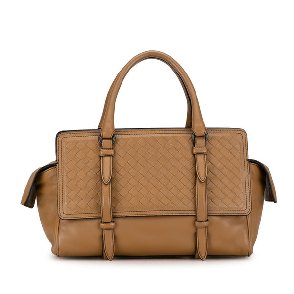 ボッテガヴェネタ イントレチャート ハンドバッグ ブラウン ベージュ レザー レディース BOTTEGAVENETA 【中古】