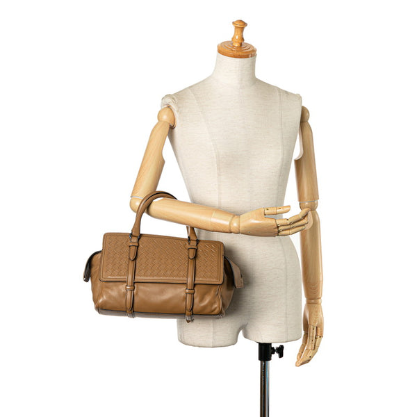 ボッテガヴェネタ イントレチャート ハンドバッグ ブラウン ベージュ レザー レディース BOTTEGAVENETA 【中古】