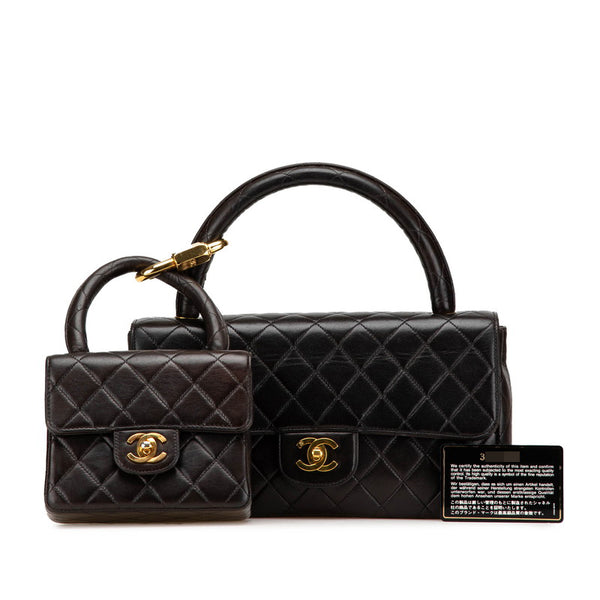 シャネル トップハンドル 親子バッグ ハンドバッグ ブラック ラムスキン レディース CHANEL 【中古】