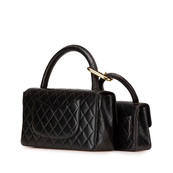 シャネル トップハンドル 親子バッグ ハンドバッグ ブラック ラムスキン レディース CHANEL 【中古】