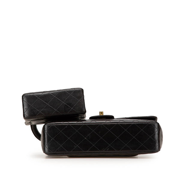 シャネル トップハンドル 親子バッグ ハンドバッグ ブラック ラムスキン レディース CHANEL 【中古】