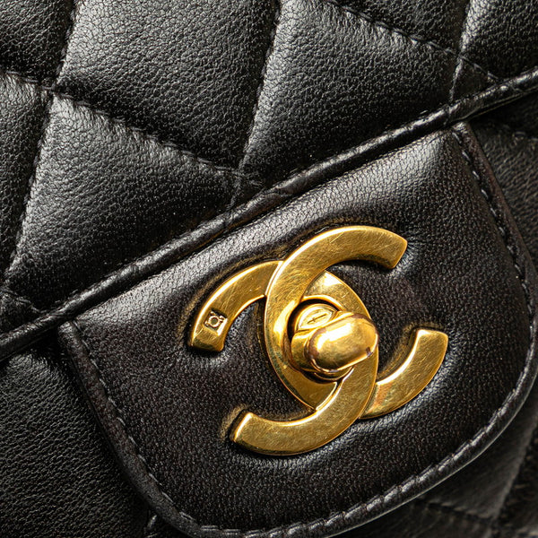 シャネル トップハンドル 親子バッグ ハンドバッグ ブラック ラムスキン レディース CHANEL 【中古】