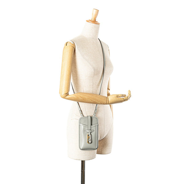 フェンディ フォンホルダー ポーチ ショルダーバッグ 7AS131 グレー レザー レディース FENDI 【中古】