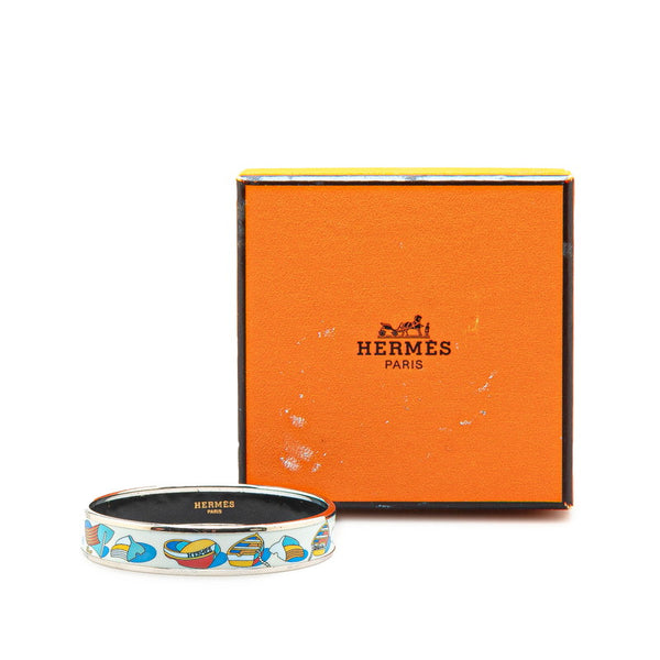 エルメス エマイユGM THALASSA ボート モチーフ バングル シルバー ブルー マルチカラー メタル レディース HERMES 【中古】
