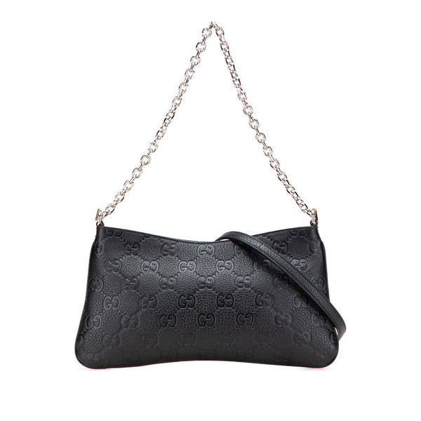グッチ GGエンブレム ミディアム チェーンハンドバッグ ショルダーバッグ 2WAY 815277 ブラック レザー レディース GUCCI 【中古】