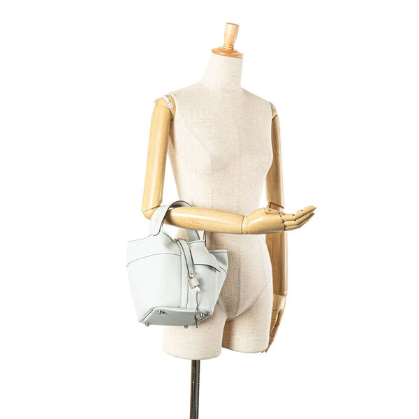 エルメス ピコタンロック カーゴ PM ハンドバッグ グリプラチナ ライトブルー スイフト トワルゴエラン レディース HERMES 【中古】