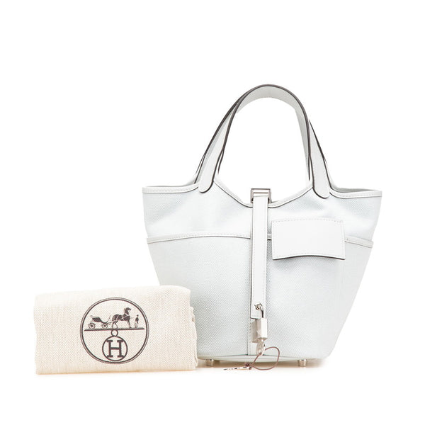 エルメス ピコタンロック カーゴ PM ハンドバッグ グリプラチナ ライトブルー スイフト トワルゴエラン レディース HERMES 【中古】