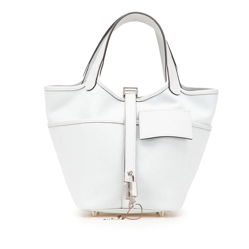 エルメス ピコタンロック カーゴ PM ハンドバッグ グリプラチナ ライトブルー スイフト トワルゴエラン レディース HERMES 【中古】