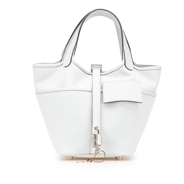 エルメス ピコタンロック カーゴ PM ハンドバッグ グリプラチナ ライトブルー スイフト トワルゴエラン レディース HERMES 【中古】