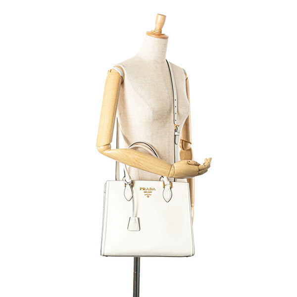 プラダ ロゴ サフィアーノ ハンドバッグ ショルダーバッグ 2WAY ホワイト レザー レディース PRADA 【中古】