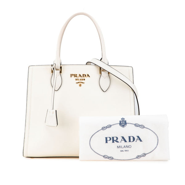 プラダ ロゴ サフィアーノ ハンドバッグ ショルダーバッグ 2WAY ホワイト レザー レディース PRADA 【中古】