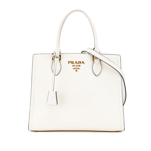 プラダ ロゴ サフィアーノ ハンドバッグ ショルダーバッグ 2WAY ホワイト レザー レディース PRADA 【中古】