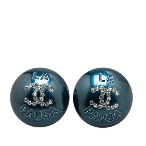 シャネル LA PAUSA ココマーク ラウンド ピアス ネイビー ゴールド メッキ ラインストーン レディース CHANEL 【中古】