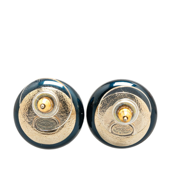 シャネル LA PAUSA ココマーク ラウンド ピアス ネイビー ゴールド メッキ ラインストーン レディース CHANEL 【中古】