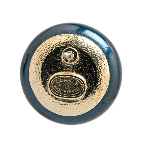 シャネル LA PAUSA ココマーク ラウンド ピアス ネイビー ゴールド メッキ ラインストーン レディース CHANEL 【中古】