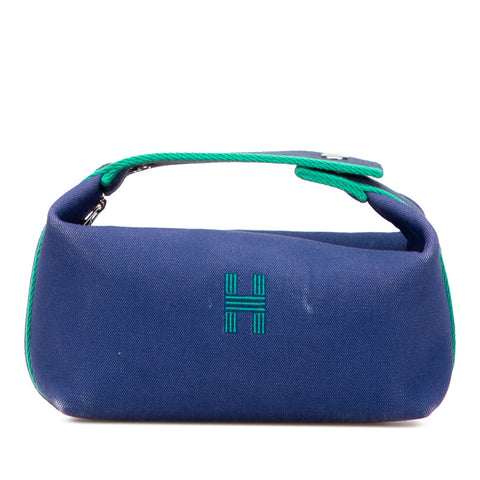 エルメス ブリッド ア ブラックPM ハンドバッグ ポーチ ブルーマリン コットン レディース HERMES 【中古】